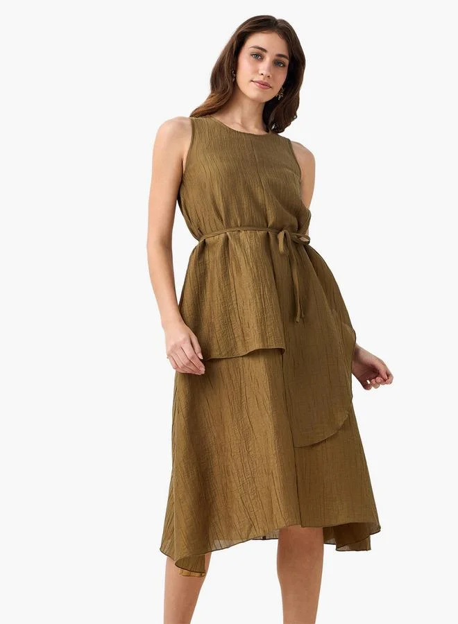 ايكونيك Iconic Relaxed Fit Asymmetrical Dress with Belt